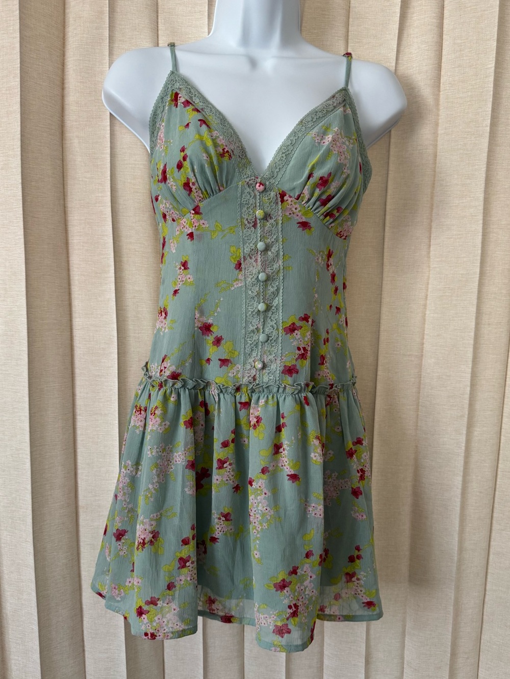 Wildfox Sage Green Floral Mini Dress